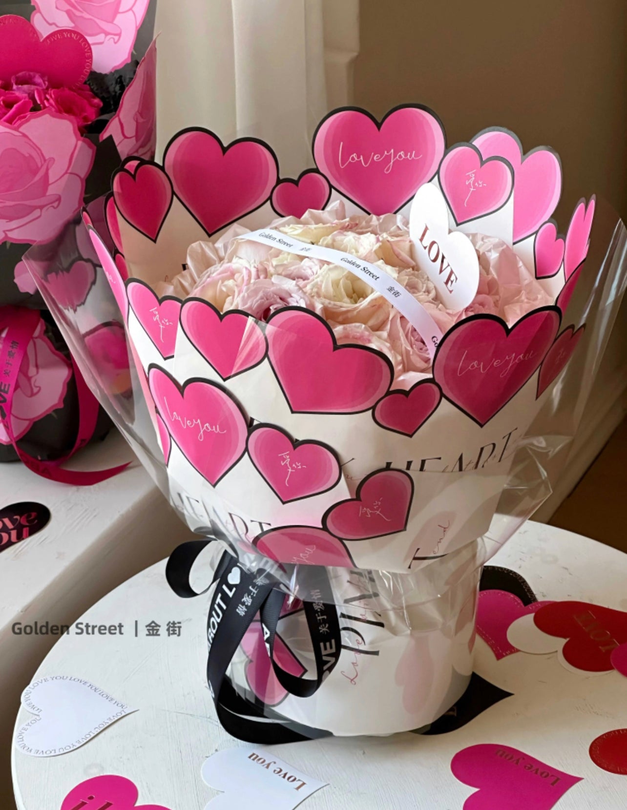 3D white Heart Flower Wrapping Paper - forever roses store 