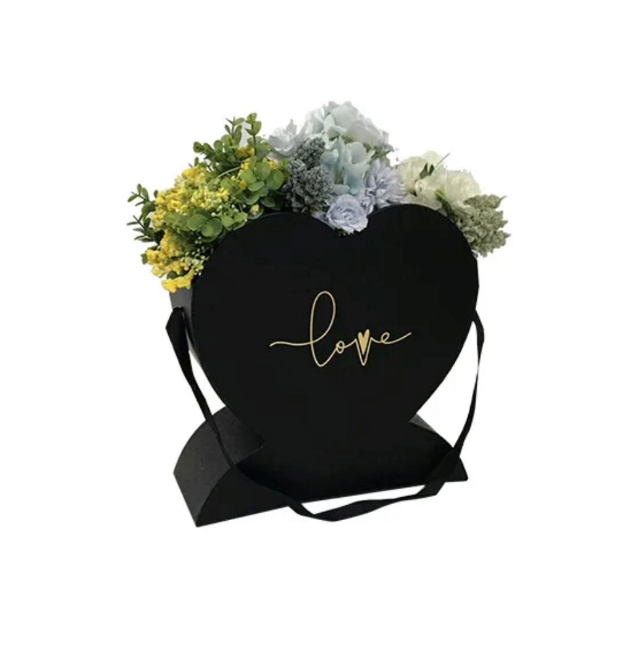 Heart Top Open Flower Box - Black