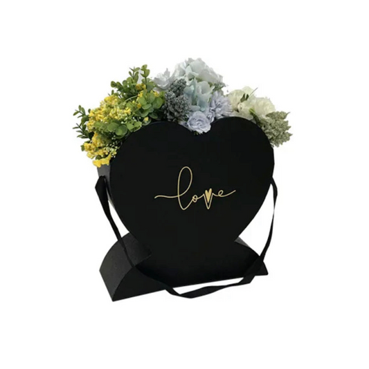 Heart Top Open Flower Box - Black