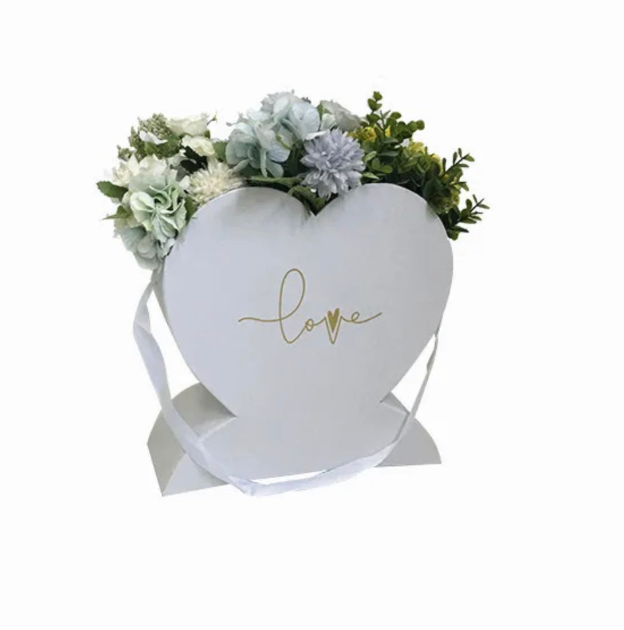 Heart Top Open Flower Box - White