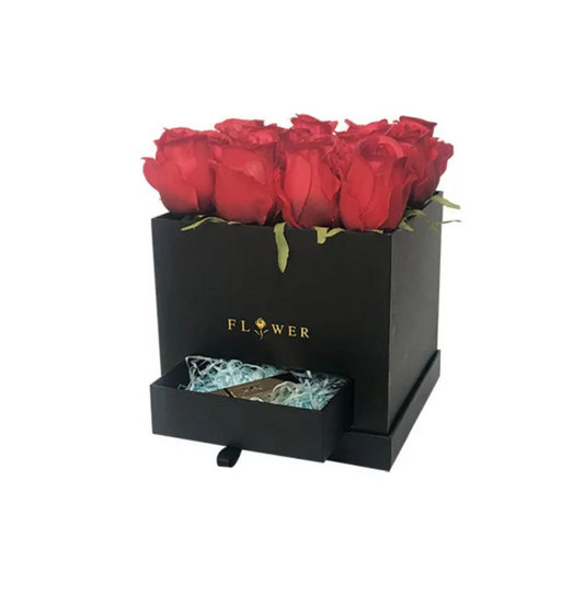 Square Box with Drawer - Black