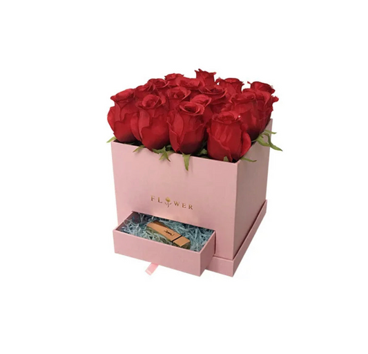 Square Box with Drawer - Pink