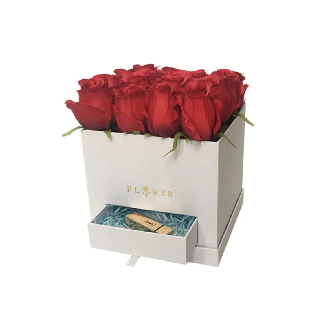 Square Box With Drawer - White