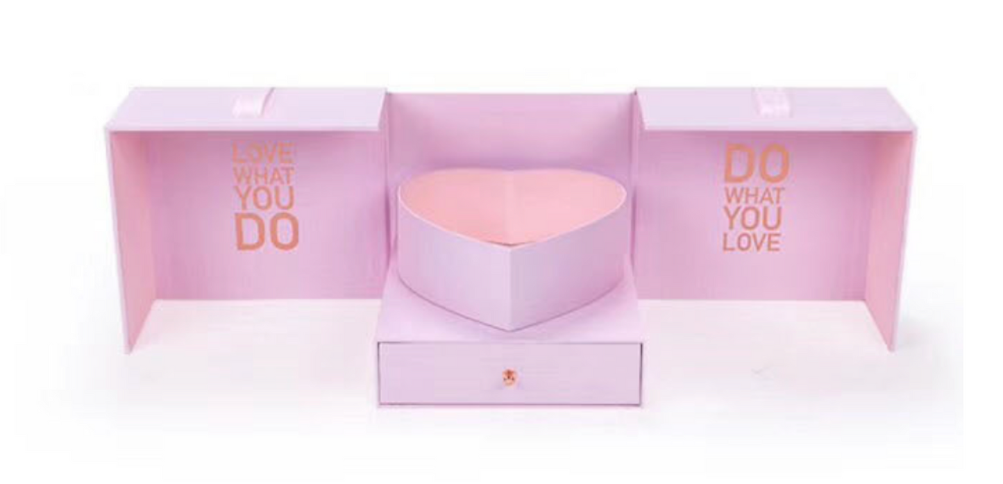 Square Surprise Heart Floral Box - Pink