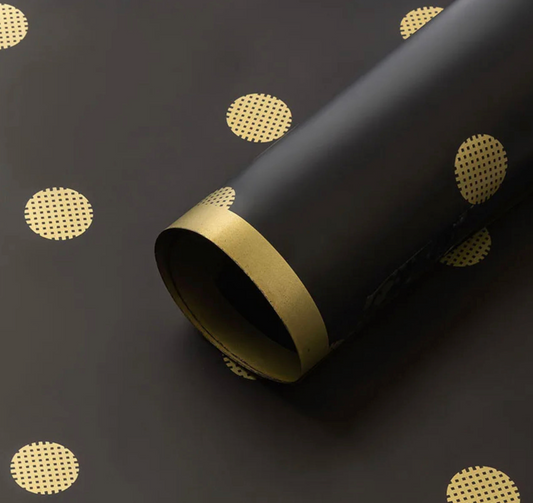 Gold Dots Flower Wrapping Paper - Black