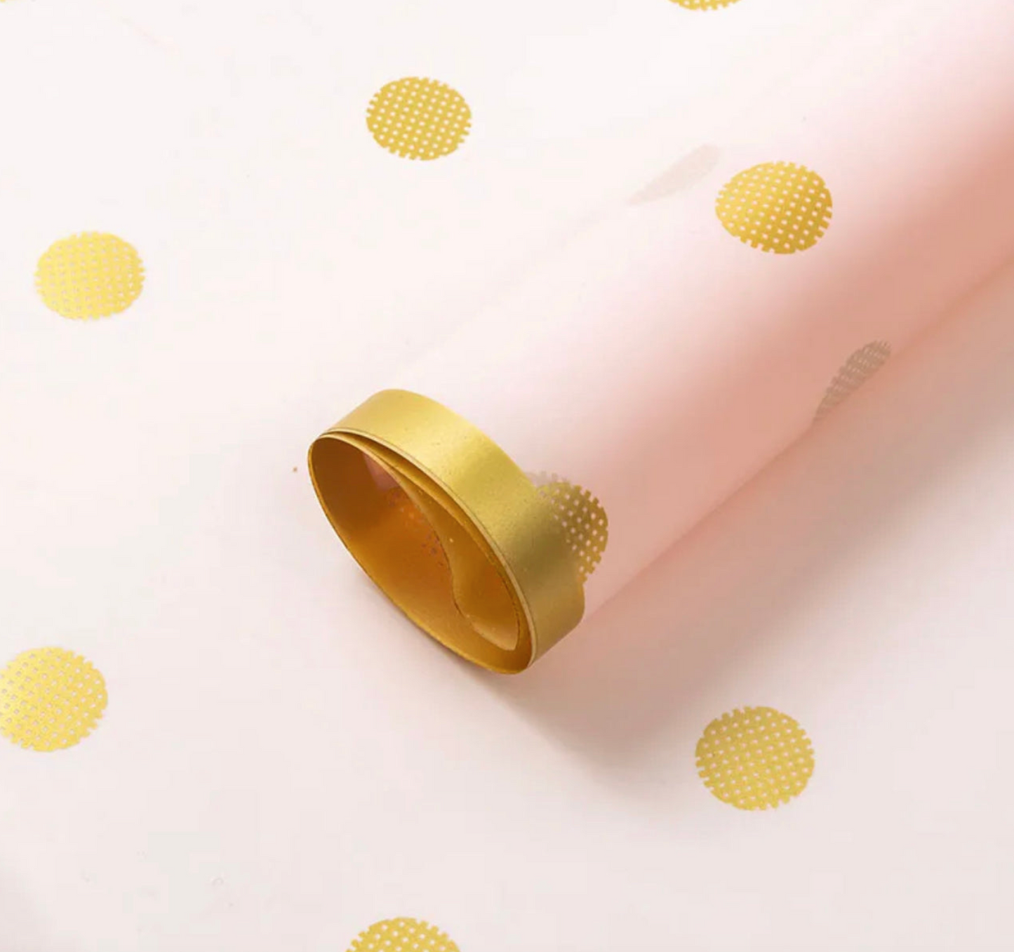 Gold Dots Flower Wrapping Paper - Pink