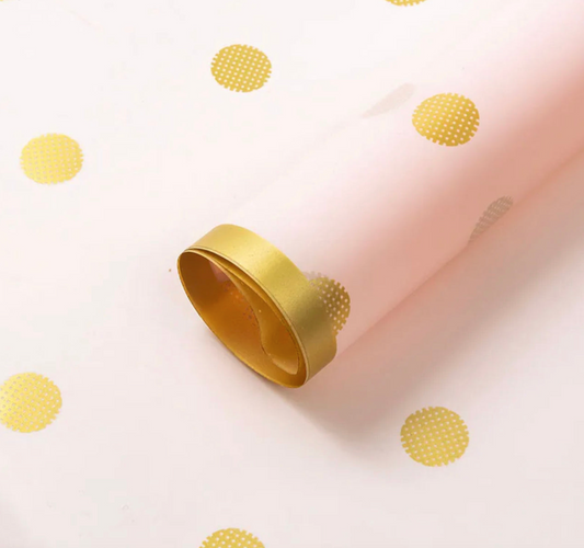 Gold Dots Flower Wrapping Paper - Pink