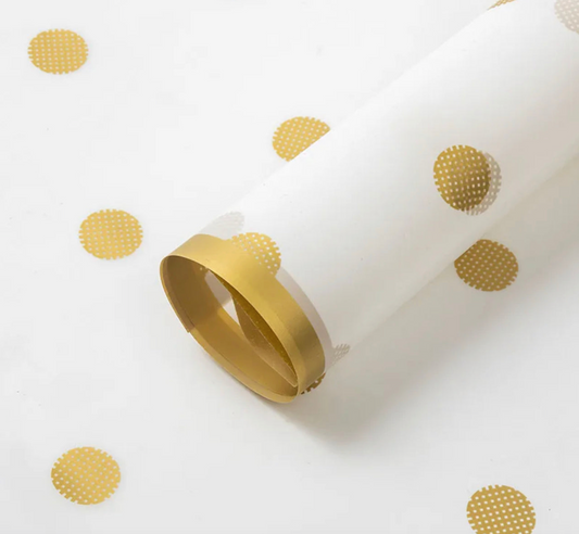 Gold Dots Flower Wrapping Paper - White