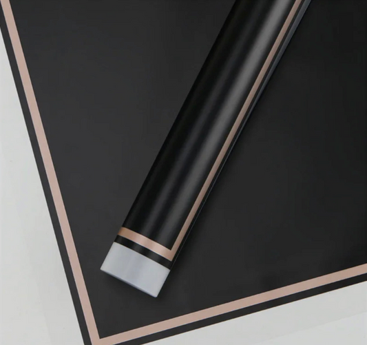 Clear Edges With Gold Line Flower Wrapping Paper - Black