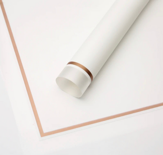 Clear Edges With Gold Line Flower Wrapping Paper - White