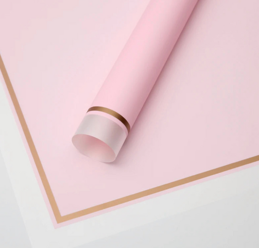 Clear Edges With Gold Line Flower Wrapping Paper - Pink