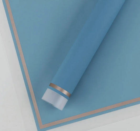 Clear Edges With Gold Line Flower Wrapping Paper - Blue