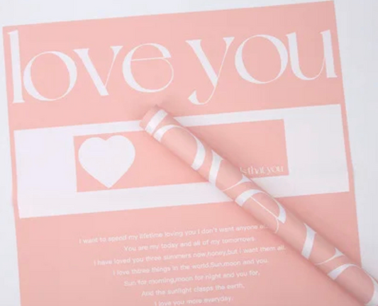 Love You Flower Wrapping Paper - Pink