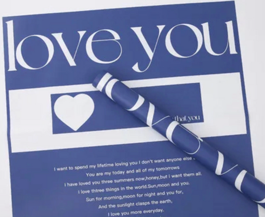 Love You Flower Wrapping Paper - Blue