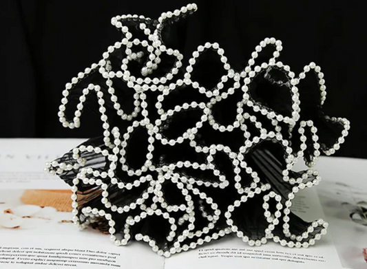 Pearls Edges Wrapping Mesh - Black