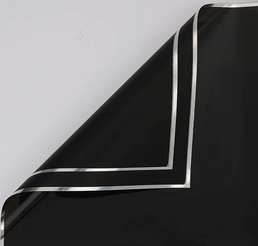 Silver Edges  Flower Wrapping Paper - Black