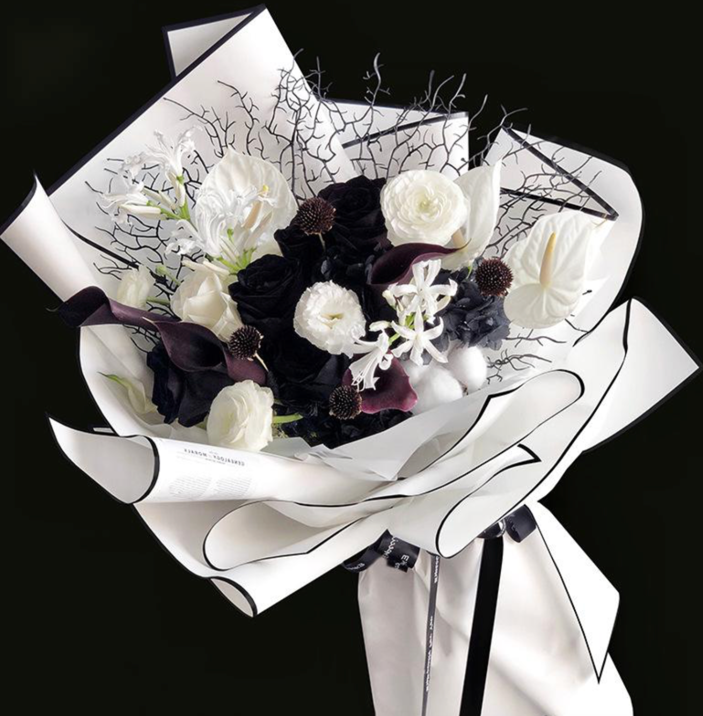 Two Tone Edges Flower Wrapping Paper - White