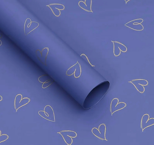 Heart Flower Wrapping Paper - Blue