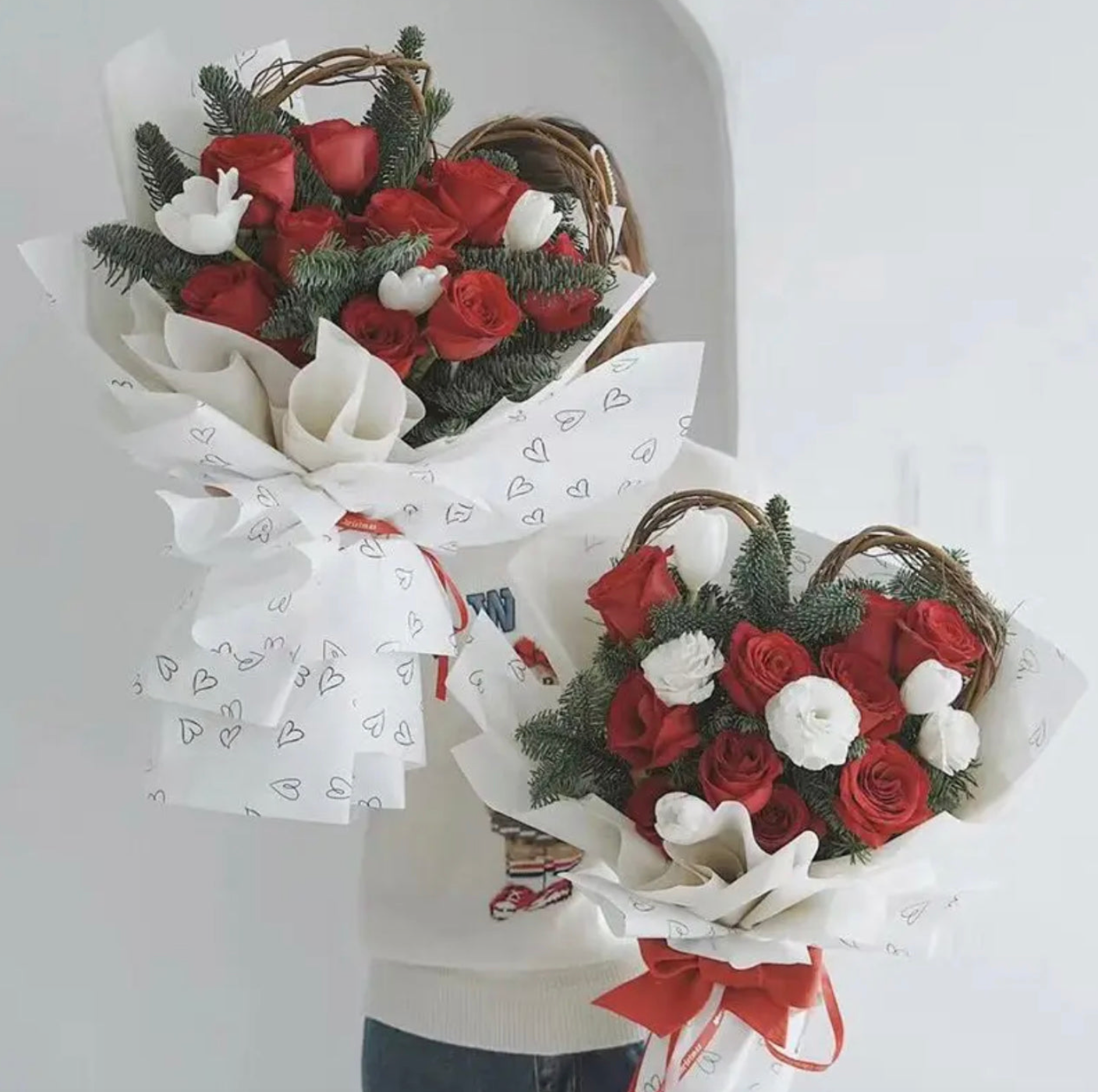 Heart Flower Wrapping Paper - White