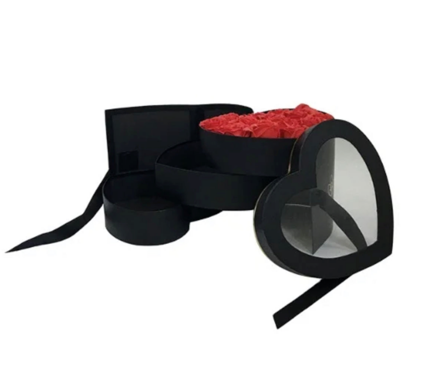 Heart Triple Layer Floral Box - Black