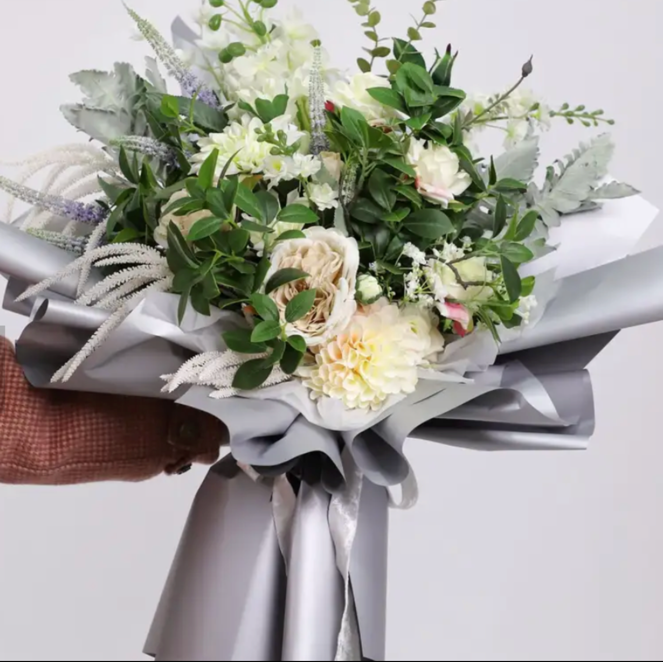 Double side Metallic Printed Flower Wrapping Paper - Silver