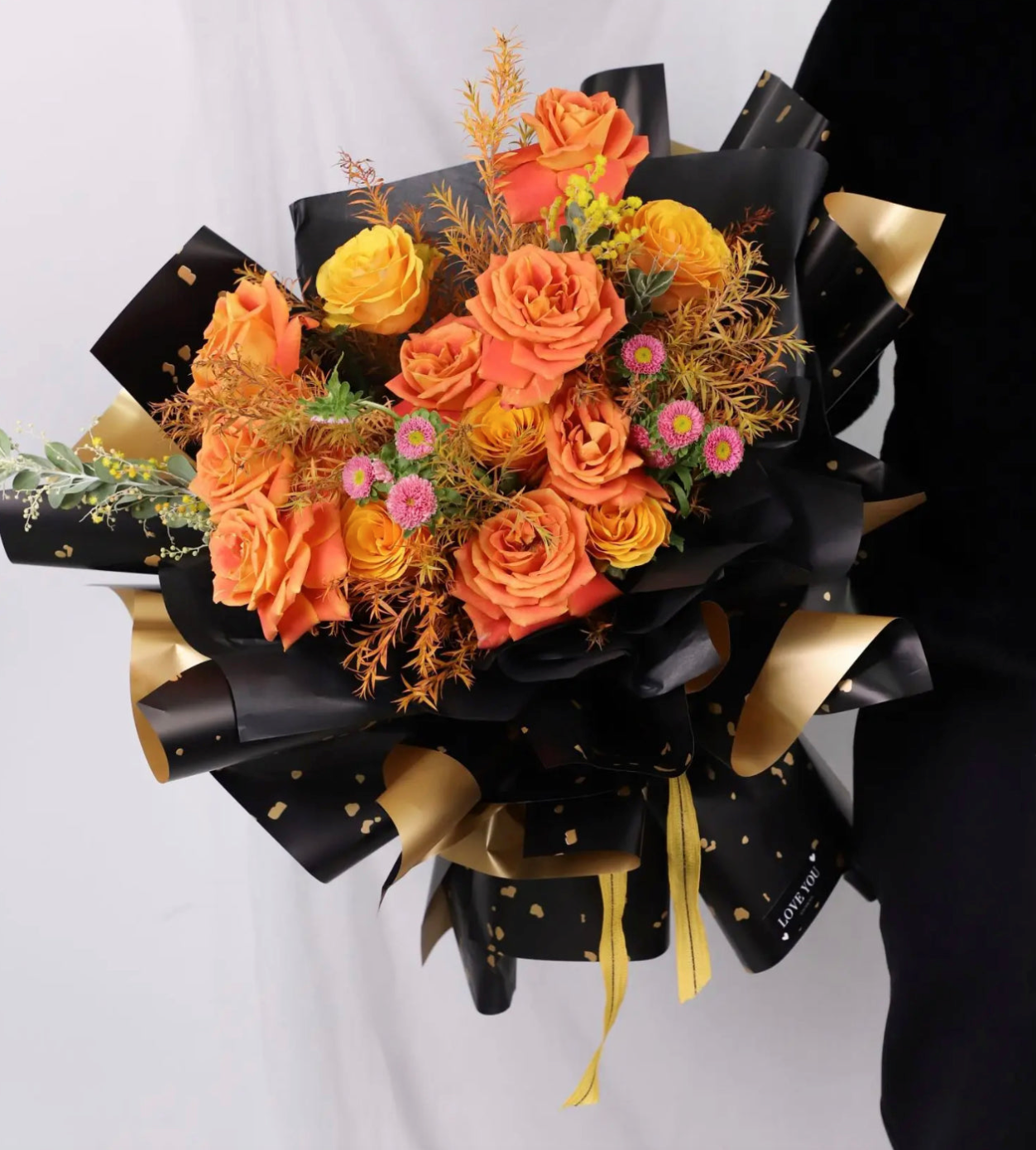 Sprinkle Gold Flower Wrapping Paper - Black