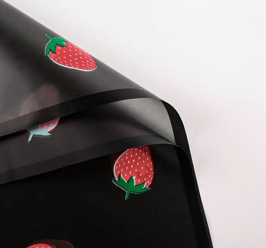 Strawberry's Flower Wrapping Paper - Black