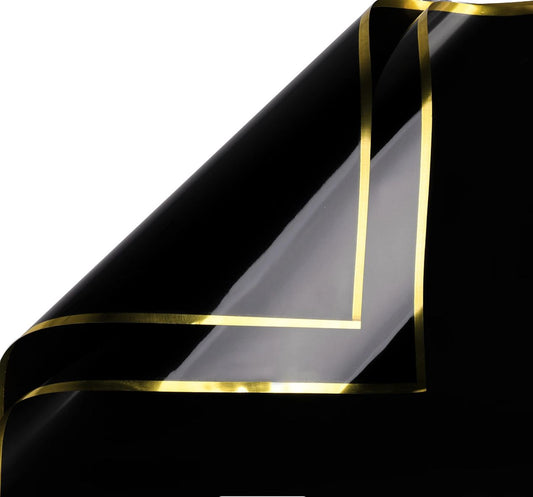 Shiny Gold Edge Flower Wrapping Paper -Black
