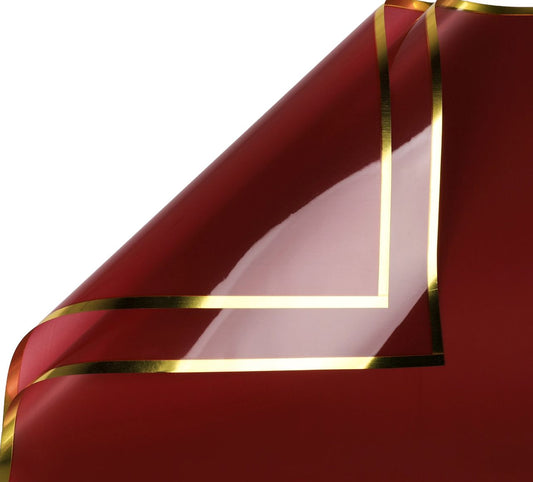 Shiny Gold Edge Flower Wrapping Paper -Burgundy
