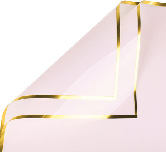 Shiny Gold Edge Flower Wrapping Paper -Pink