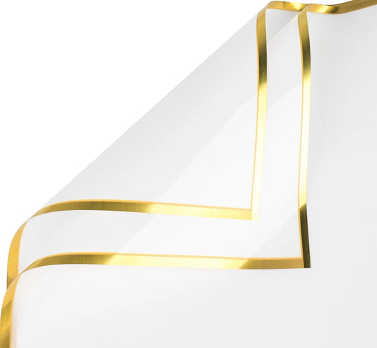 Shiny Gold Edge Flower Wrapping Paper - White