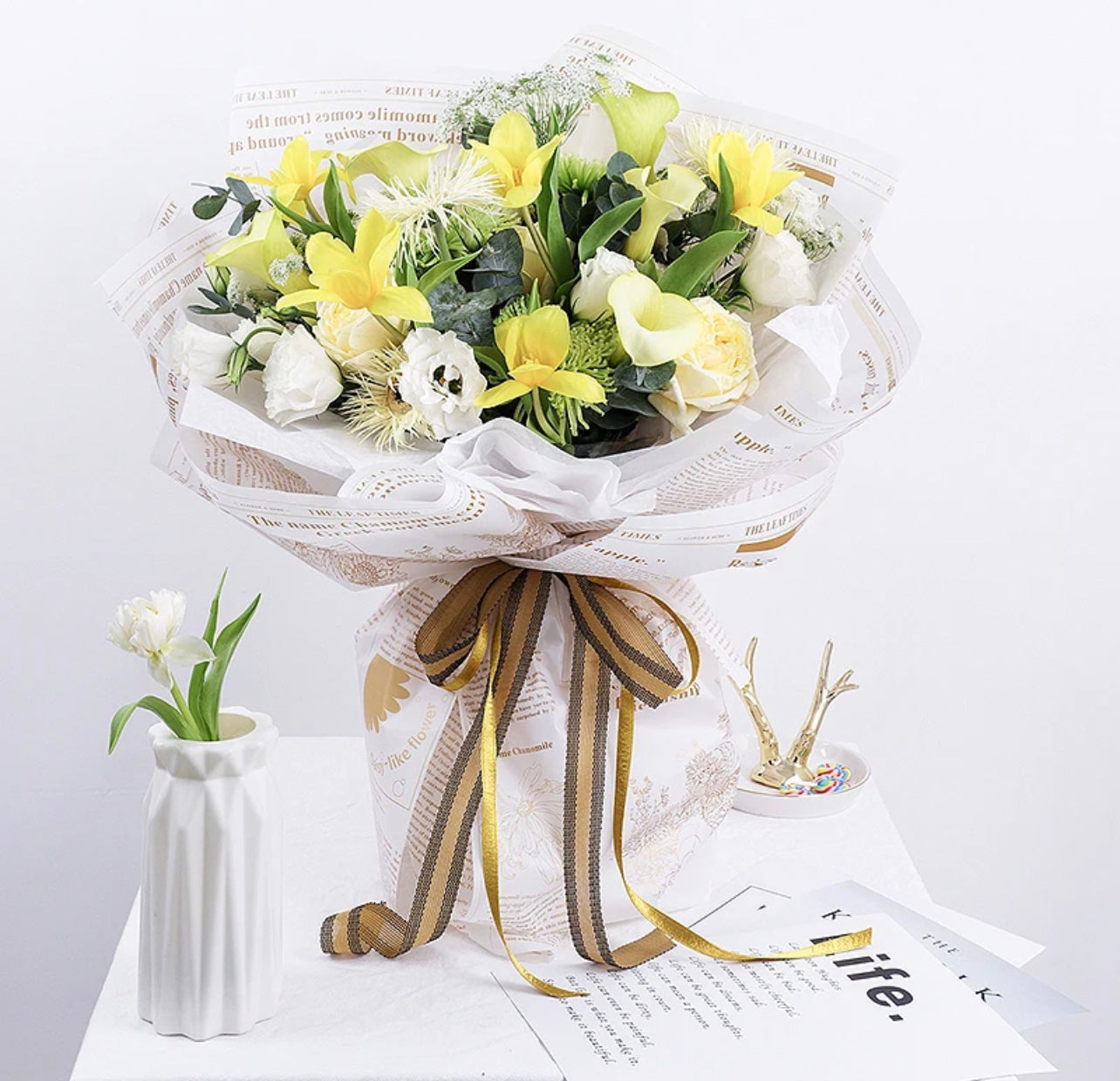 News Paper Flower Flower Wrapping Paper - forever roses store 